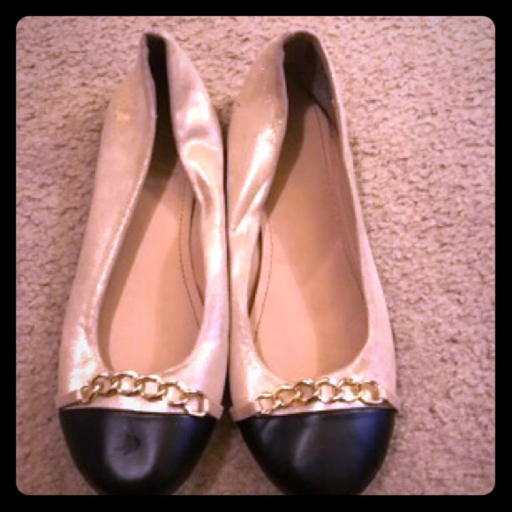 black & gold ballet flats